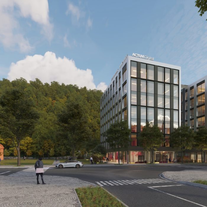 Exterior of the PernerKa building in Prague's Karlín